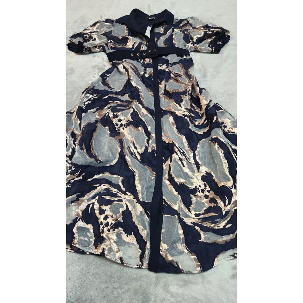 NWT Coast Womens Navy US 10 Short Sleeve Jacquard Shirt Dress